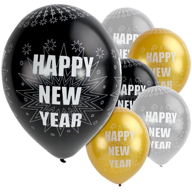 Happy New Year Sparkling Silver Black Balloons New Year Party Party Decorations SweetCo